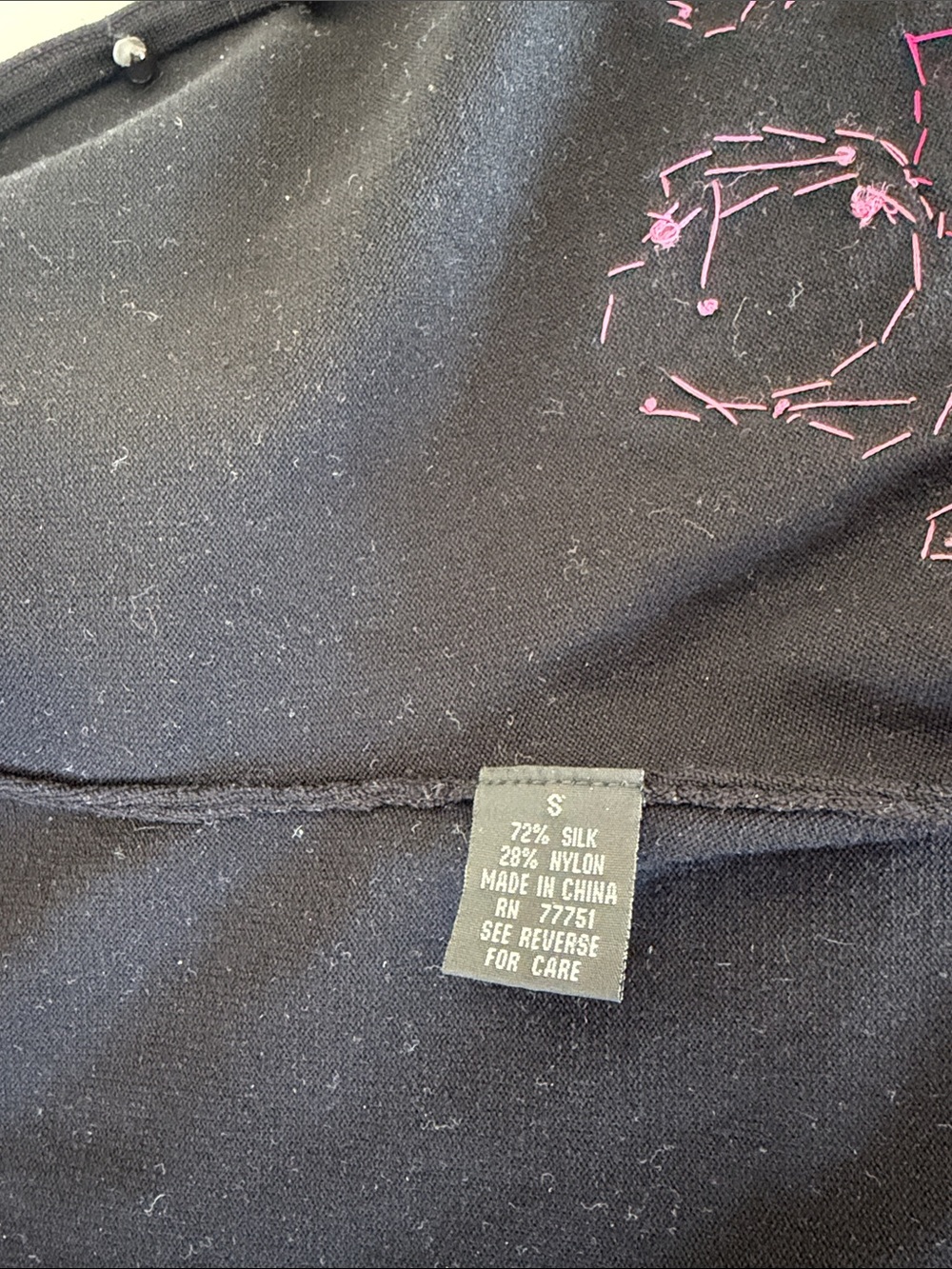 Vintage Betsey Johnson Black Button-Front Top with Pink Rose Embroidery - Picture 4 of 5